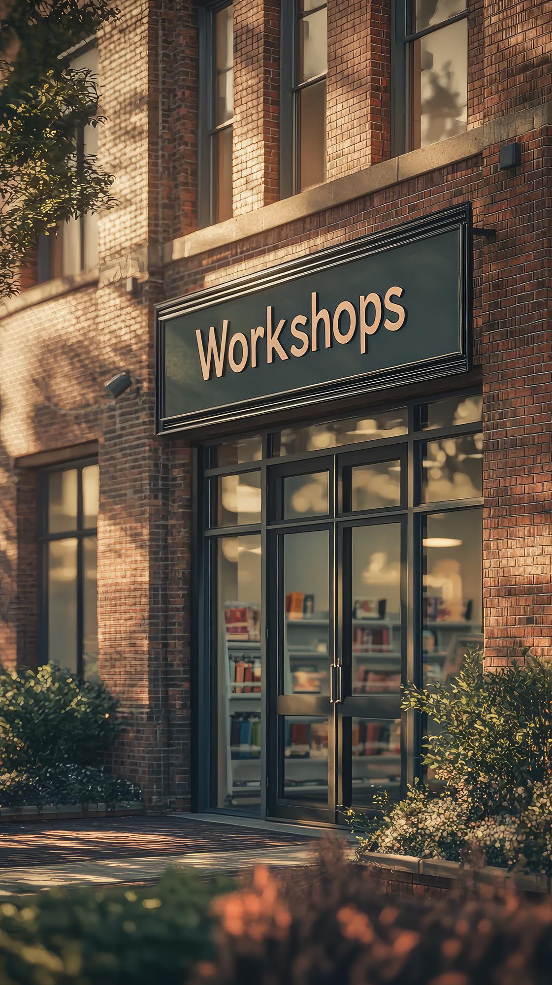 Workshop studio exterior with sign
