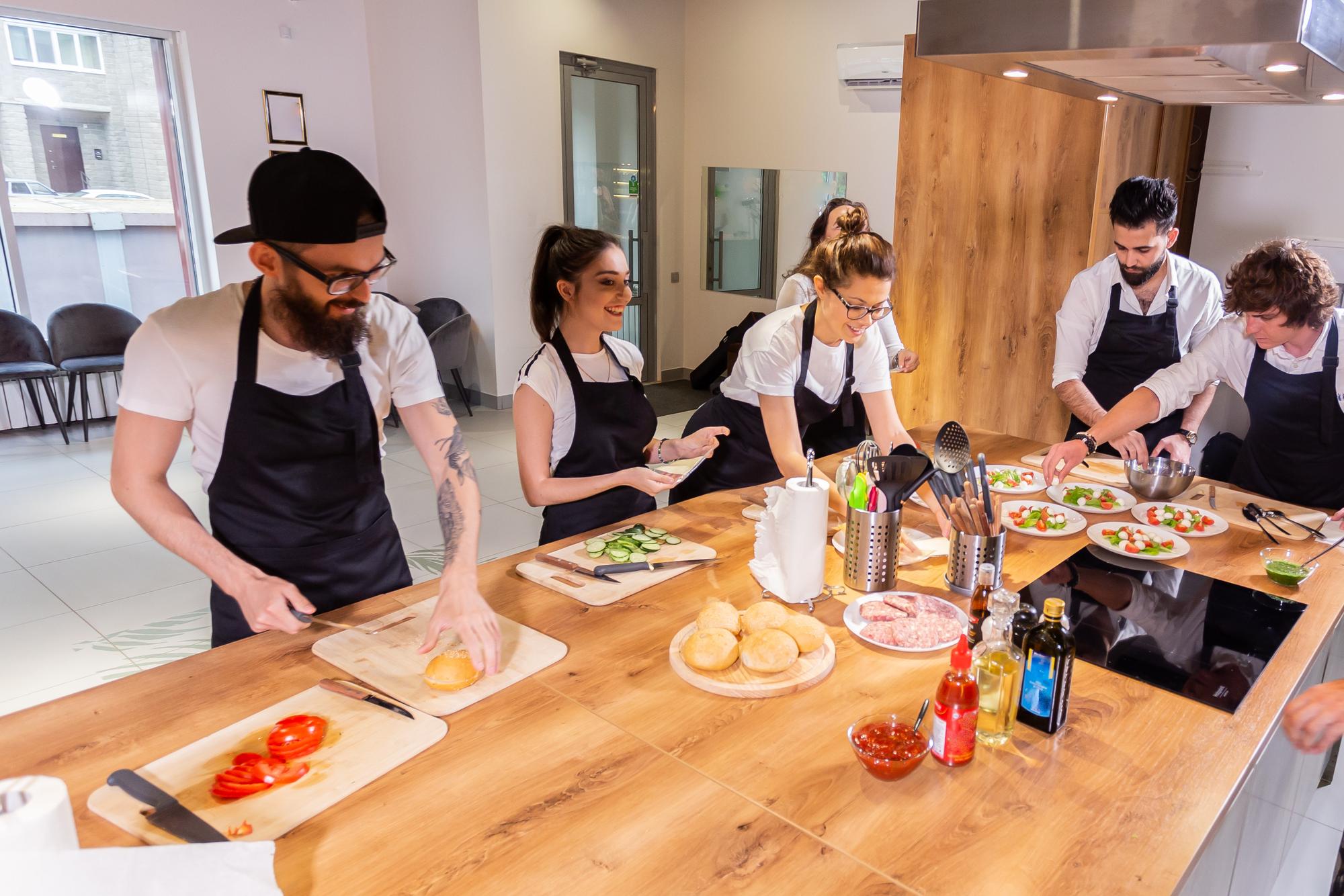Small class around chef's table